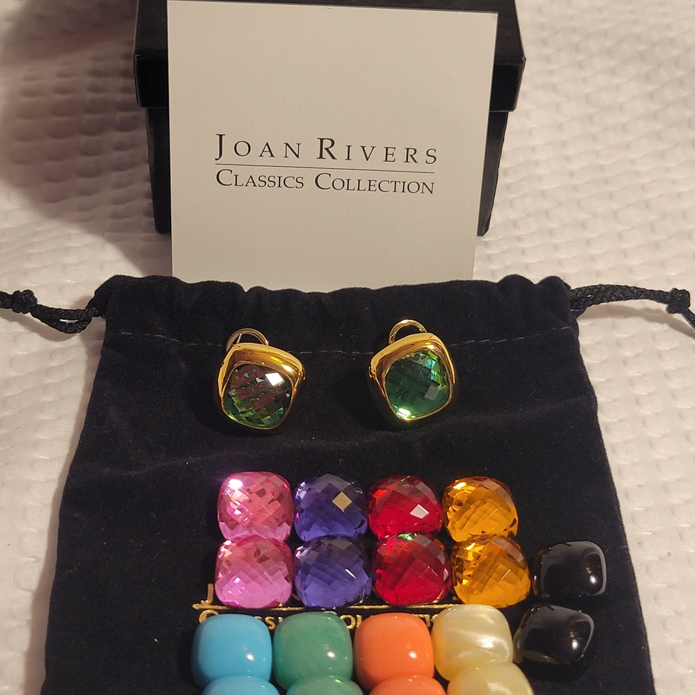 Joan Rivers Chic 10 Color Changeable Earrings Gold Omega Paddleback New In Box
